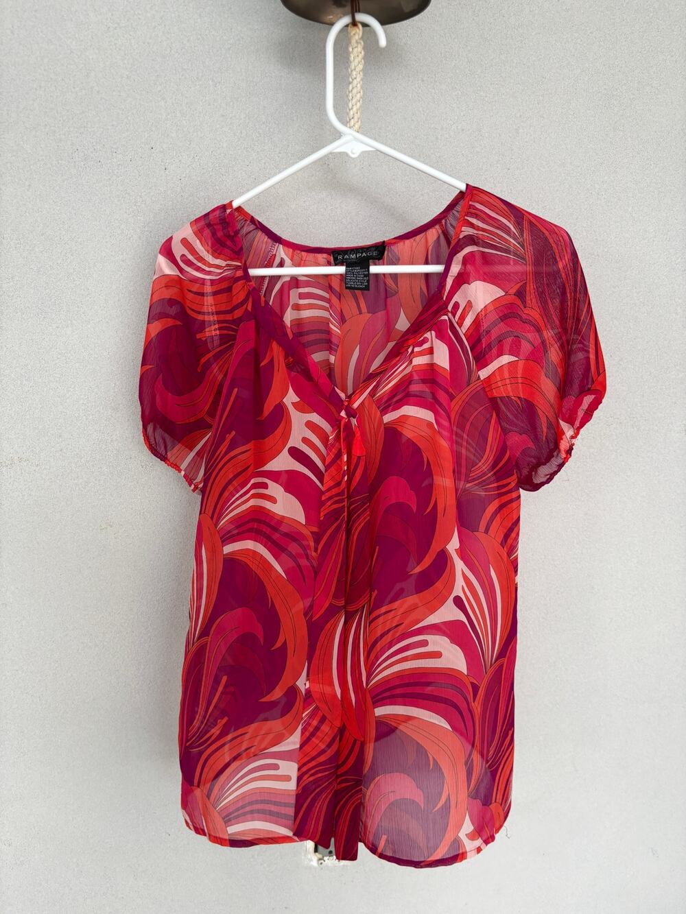 Sheer Pink and Red Abstract Blouse 90's Y2K Size S